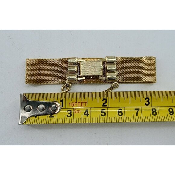 Unbranded Gold Tone Mesh Bracelet w/ Safety Chain Black Flower Cameo Rhinestone - Picture 8 of 8